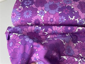 Bomuldsjersey - med retro blomster i violette toner